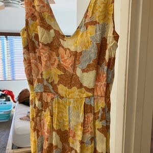 Amuse Society Floral Jumpsuit - Brown, Yellow, Blue